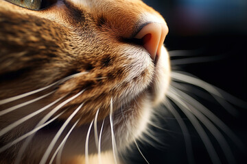 extreme close up detail shot of cat nose and mouth sniffing, generative ai  - obrazy, fototapety, plakaty