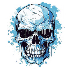 Snowy ice skull with a blizzard behind the skull, generative ai 