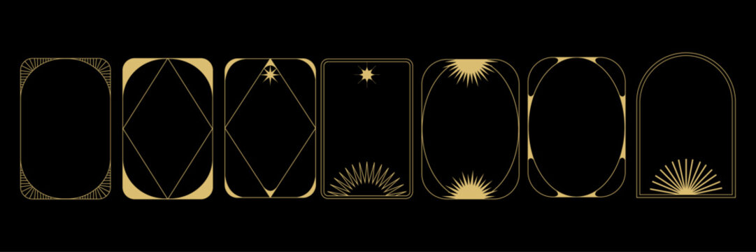 Boho frame arch set, mystic line border, minimal modern star arch vintage art deco collection. Mystic simple bohemian design element, fashion esoteric celestial ornament. Boho frame abstract window