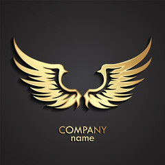3d golden wings vector logo