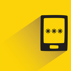 smartphone and password with shadow on yellow background