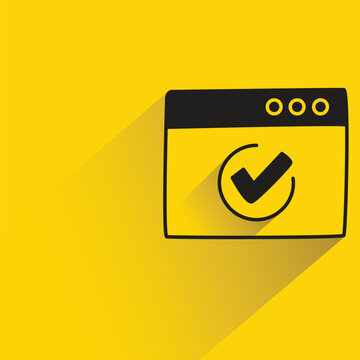 Web And Check Mark With Shadow On Yellow Background