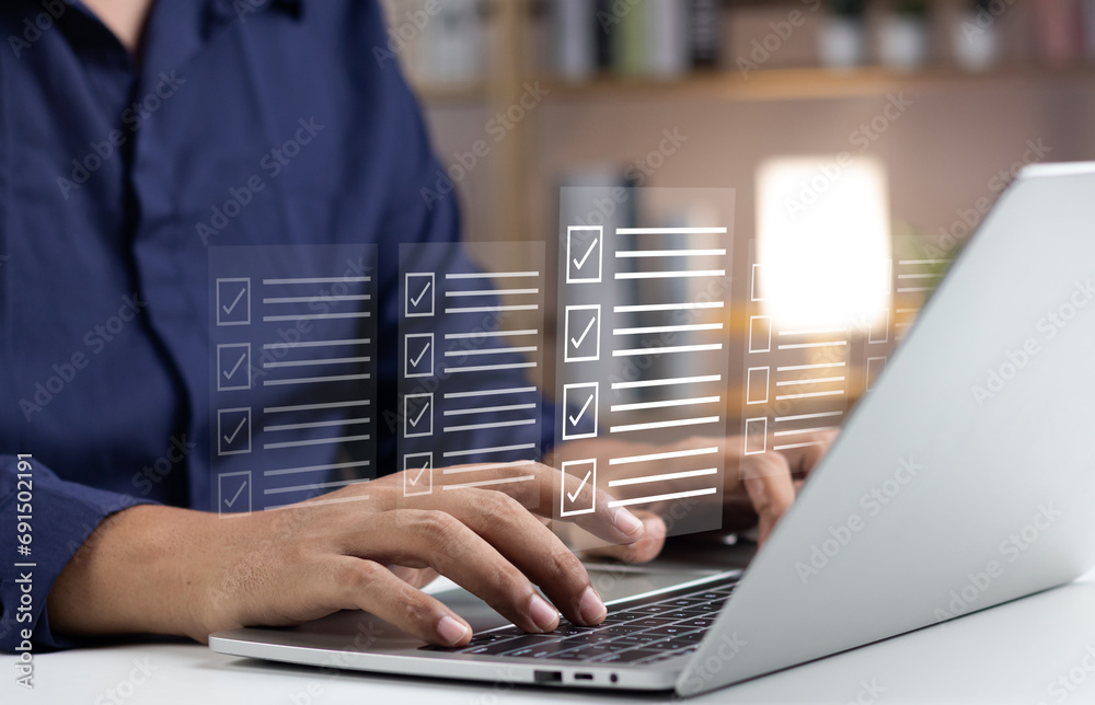 Canvas Prints business performance monitoring and evaluation concept, take an assessment, business man using lapto