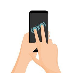 Touch screen hand gestures. Flat colored icon with movement of finger isolated  illustration. Hand touchscreen gesture.  like swipe or slide touch