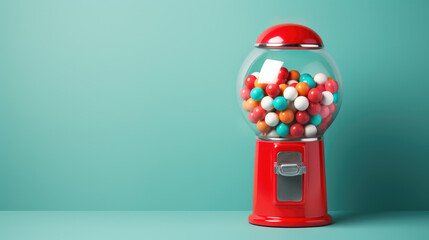 Gumball machine isolated on a teal background. Copyspace banner