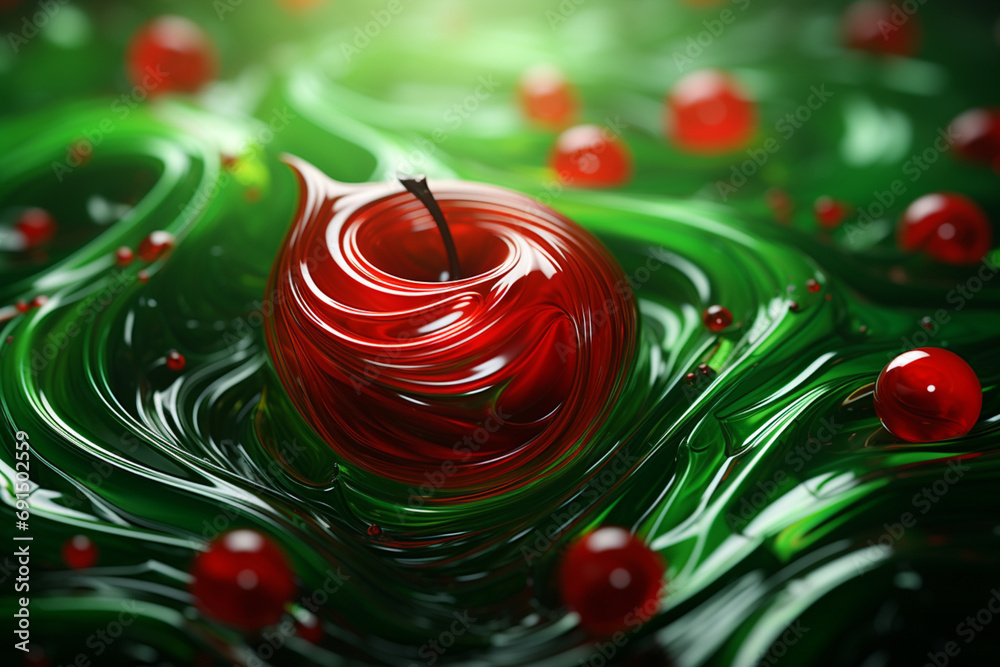 Fototapete Apple - An abstract representation with swirling red and green patterns.