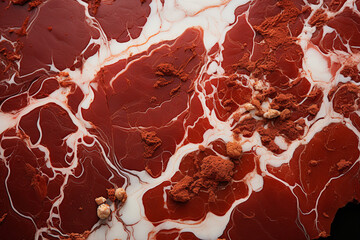 Steak - Rich, abstract marbling in red and white.