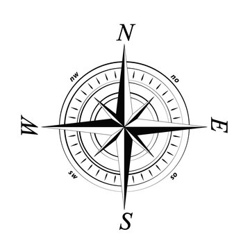 Kompass Rose Vector mit acht Richtungen und deutscher Osten Bezeichnung. Isolierter Hintergrund. Symbol f√ºr Marine-, Seefahrt - oder Trekking-Navigation oder zur Verwendung in eine Landkarte.