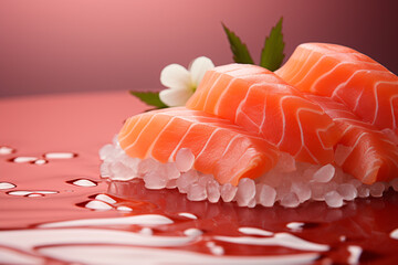 Sashimi - Sleek, minimalist abstract shapes in salmon pink and tuna red.