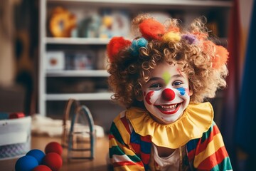 Child in Clown Costume Playing with Toys