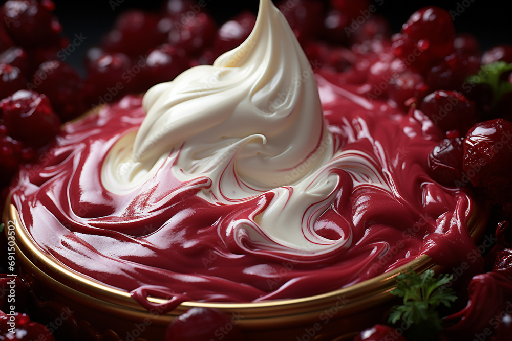 Aufkleber borscht - deep red beet abstract with a dollop of sour cream.