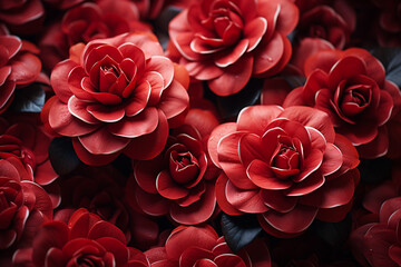 Camellia - Glossy, deep red abstract petals with a luxurious feel. - obrazy, fototapety, plakaty