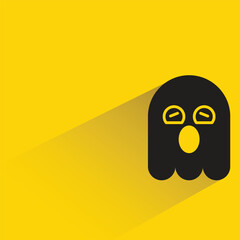 amazed ghost emoji with shadow on yellow background