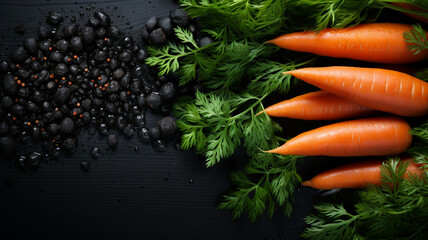 Carrots in dark background top view