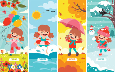 Four Seasons With Cartoon Kid