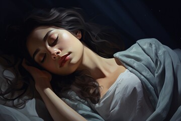 Fototapeta premium Attractive young lady dozing in bed during the evening.