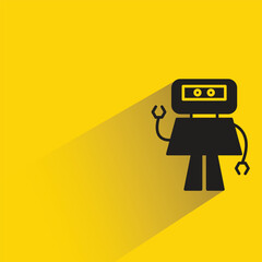 cute robot with shadow on yellow background