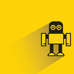 cute robot with shadow on yellow background