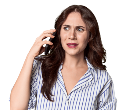 Young Caucasian woman on phone call in studio setting