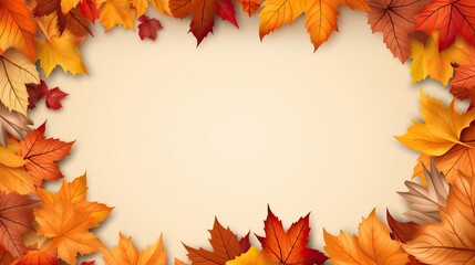 Autumn Frame: Maple Leaves on White Background