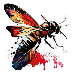 Wasp with blood splashes on white background. Vector illustration.