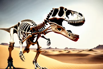 Selbstklebende Fototapete Dinosaurier Dinosaurier T-Rex Skelett in der Wüste