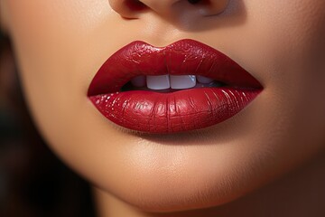 Fototapeta premium Red lip, illustration of woman's lips expressing emotions, as smiling, kiss, half-open mouth