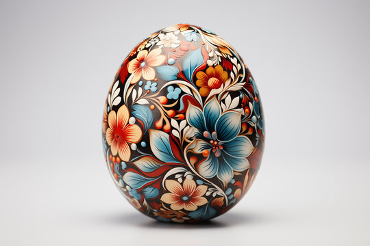 Uovo di Pasqua di cioccolato con decorazioni isolato su sfondo neutro