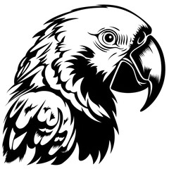 Naklejka premium Black and white svg vector simple parrot head