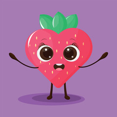 Strawberry character design. Cartoon vector illustration of strawberry on purple background