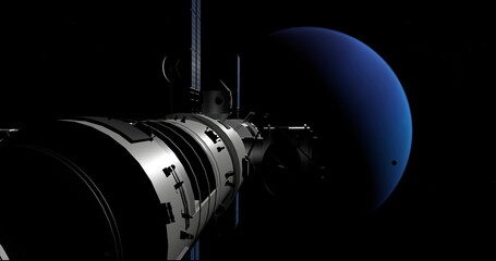 Spaceship arriving at Neptune, space mission to the unknown plan © Sergey Fedoskin