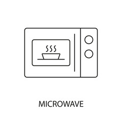 Microwave oven heating, vector line icon for marks on food packaging