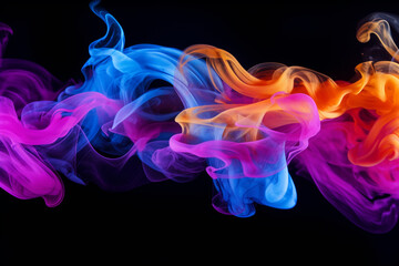 Abstract colorful smoke in motion. Smoke, Cloud of cold fog in black background. Light, white, fog, cloud, black background