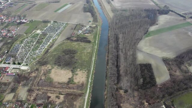 A canal DTD in small town Bac, Serbia viewed from the air