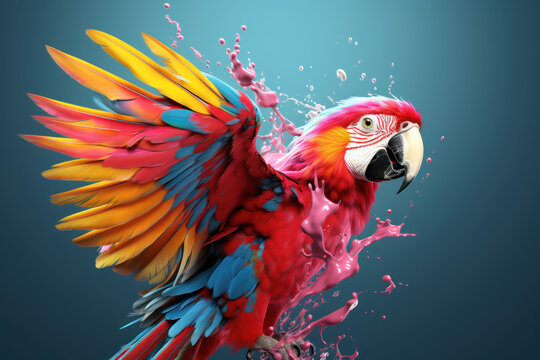 Splash fluid 3d cockatoo parrot illustration 3d 