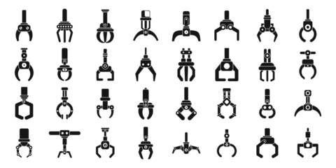 Fotobehang Grabber icons set simple vector. Crane claw game. Machine robotic toy © anatolir