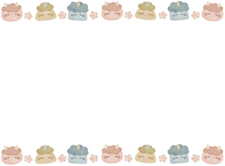 ふんわりかわいいくすみカラーの鬼　イラストフレーム　節分の日