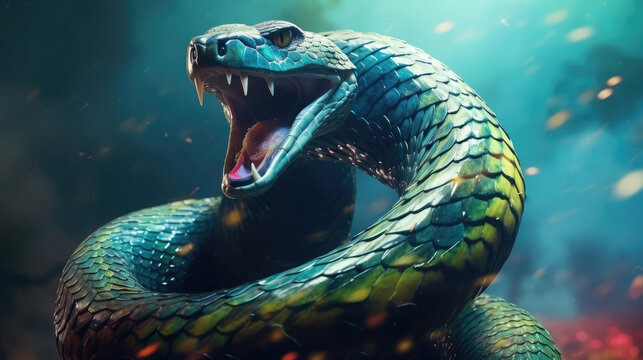 Big green python with scary teeth