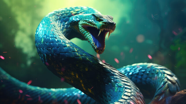 Big green python with scary teeth