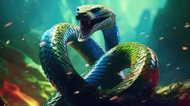Big green python with scary teeth