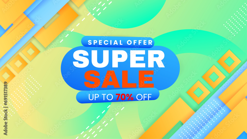 Wall mural green blue and orange vector super sale discount background offer template. vector super sale templa