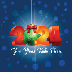 Yeni Yılınız kutlu Olsun. 2024 Translate: Happy new year 2024 design. With colorful truncated number illustrations. Premium vector design for poster, banner, greeting and new year 2024