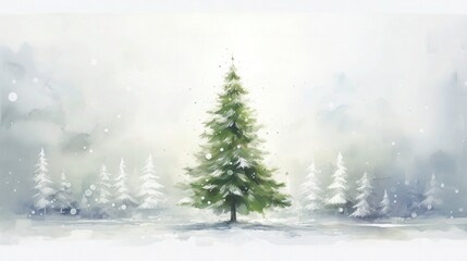 Fototapeta premium a painted Beautiful Christmas card with lots of white copy space. painted simple Christmas tree. 