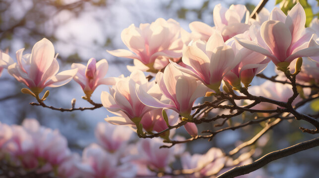Magnolia tree blossom in the spring garden