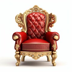 Regal Red Velvet Armchair with Golden Accents Isolated on White. Generative ai