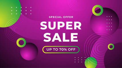 Fototapeta premium Green white and purple violet vector illustration mega big sale discount background design. Vector super sale template design. Big sales special offer. End of season party background
