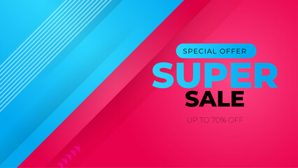 Pink and blue vector abstract sale background design with shapes. Vector super sale template design. Big sales special offer. End of season party background