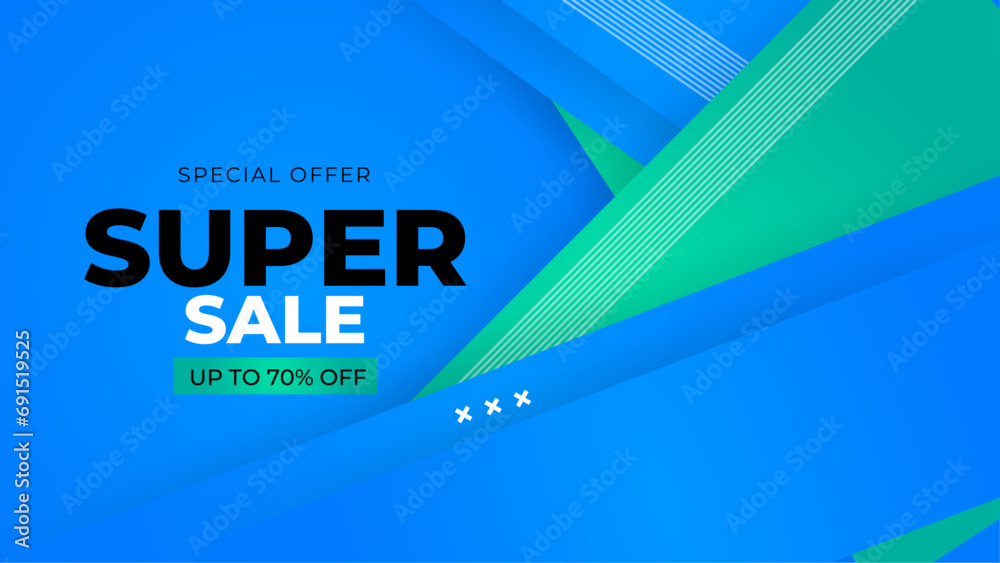 Poster blue and green vector abstract sale background design with shapes. vector super sale template design
