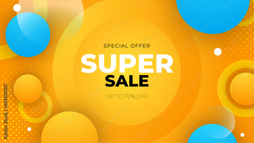 Aufkleber blue and yellow vector mega sales background with abstract shapes. vector super sale template design