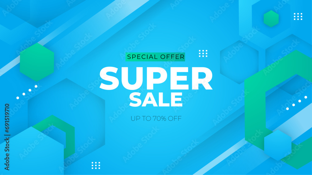 Poster blue and green vector abstract sale background design with shapes. vector super sale template design